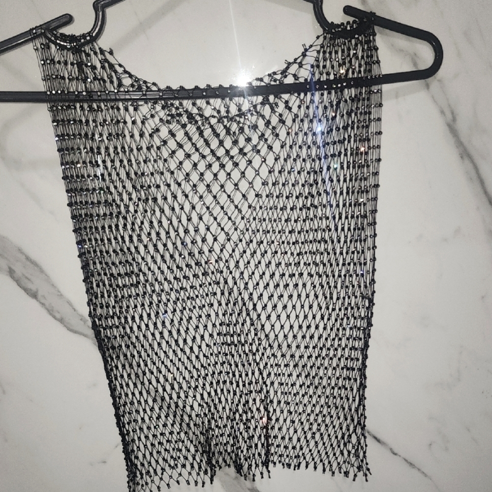 Black Mesh Knit Top